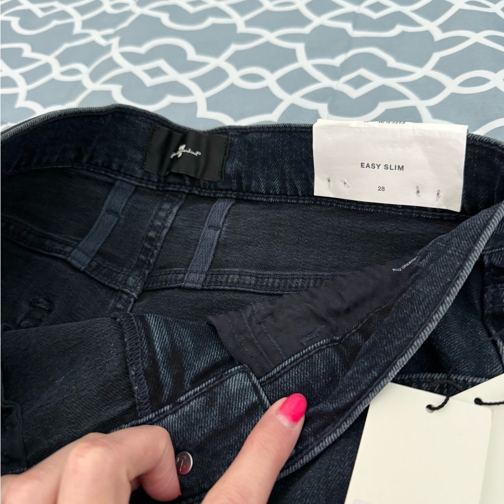 7 For All Mankind Women's Straight Leg Jeans - Dark Blue - Picture 3 of 5